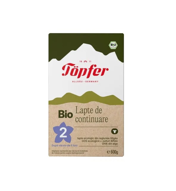 Lapte praf bio pentru continuare, 6 luni+, 600 g, Topfer, pentru bebeluși sănătoși.