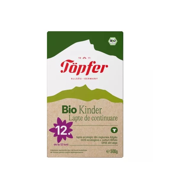 Lapte Praf de Continuare Bio Kinder, 12 Luni+, 500 g, Topfer