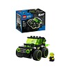 Vehicul Hot Rod Lego City verde cu roți mari și mini-figură inclusă.