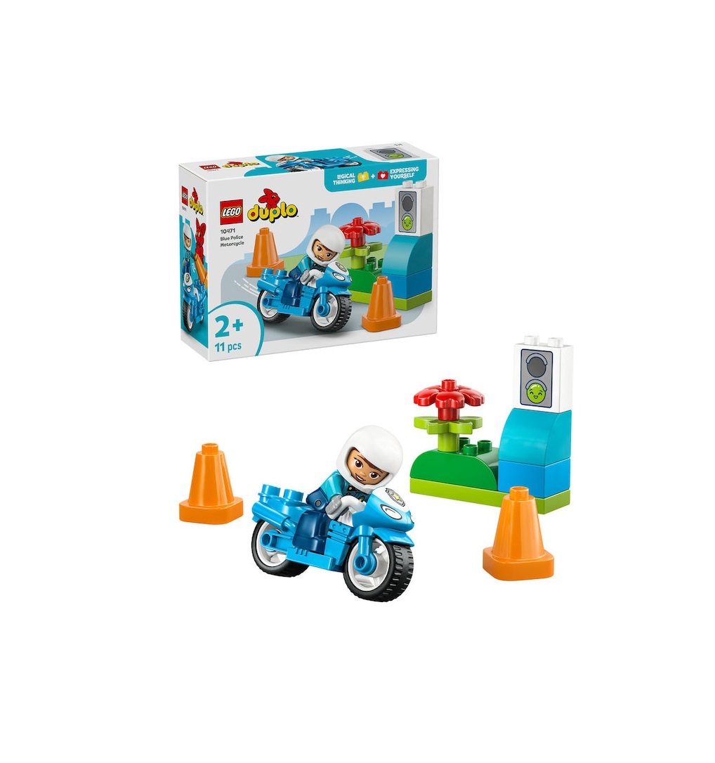 Motocicleta Albastra de Politie, 11 Piese, Lego Duplo