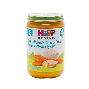 Piure Legume Hipp cu Orez și Curcan, 220 g Piure legume organice Hipp cu curcan, ideal pentru bebeluși peste 12 luni, 220 g.