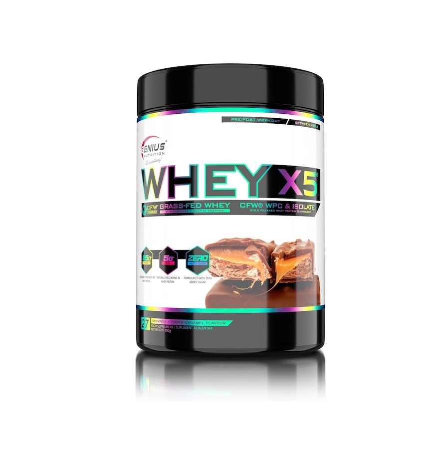 Pudra Proteica Whey X5, cu Aroma de Choco-Caramel, 900g, Genius Nutrition