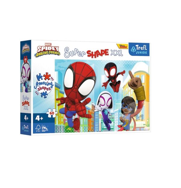 Joc de puzzle cu personaje Spidey pentru copii, 60 piese, dezvoltă abilități motorii și imaginația.