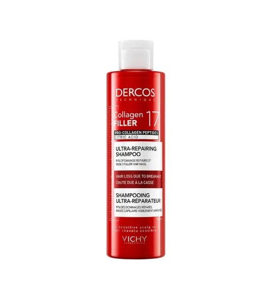 Reparator pentru păr deteriorat și fragil, Dercos Collagen 17 Filler, 200 ml, Vichy.