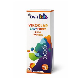 Sirop Viroclar Baby Forte cu Miere, 150ml pentru copii, cu ingrediente naturale și gust plăcut.