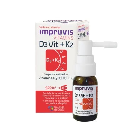 Spray suspensie cu Vitamina D3 și K2 pentru sănătate osoasă.
