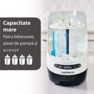 Sterilizator biberoane Baby Brezza, uscare și sterilizare rapidă, capacitate mare.