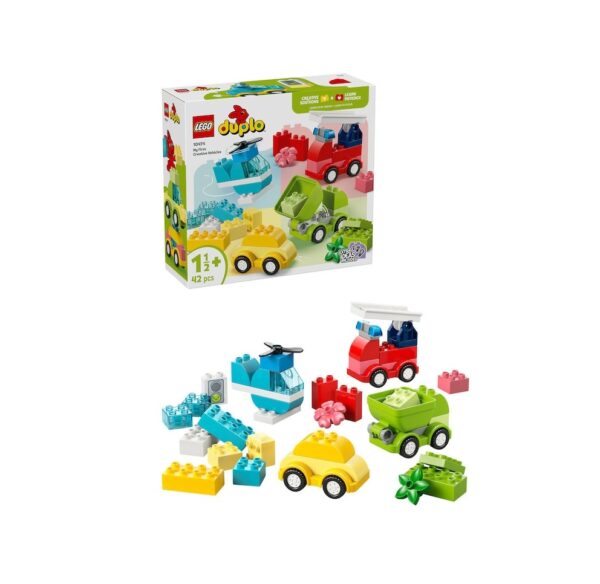 Vehicule Lego Duplo pentru copii, set creativ cu 42 piese pentru construcție și joacă.