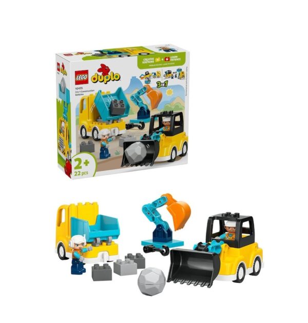 Jucărie LEGO DUPLO Town, vehicul de construcții 3 în 1 cu 22 piese pentru copii.