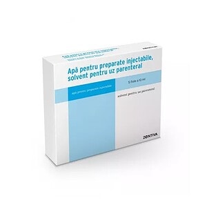Apa pentru preparate injectabile, solvent pentru uz parenteral, 5 fiole Zentiva.