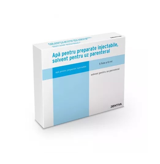 Apa pentru preparate injectabile, solvent pentru uz parenteral, 5 fiole Zentiva.