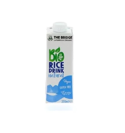 Bautură vegetală bio de orez, 250ml, The Bridge, alternativă vegană și fără gluten pentru lapte.
