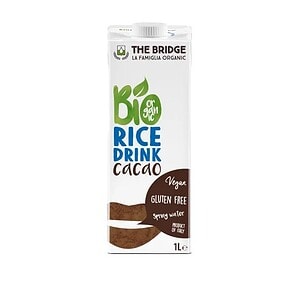 Bautură vegetală bio din orez cu cacao, 1000 ml, The Bridge, fără gluten, vegan, apă cu cacao natura.
