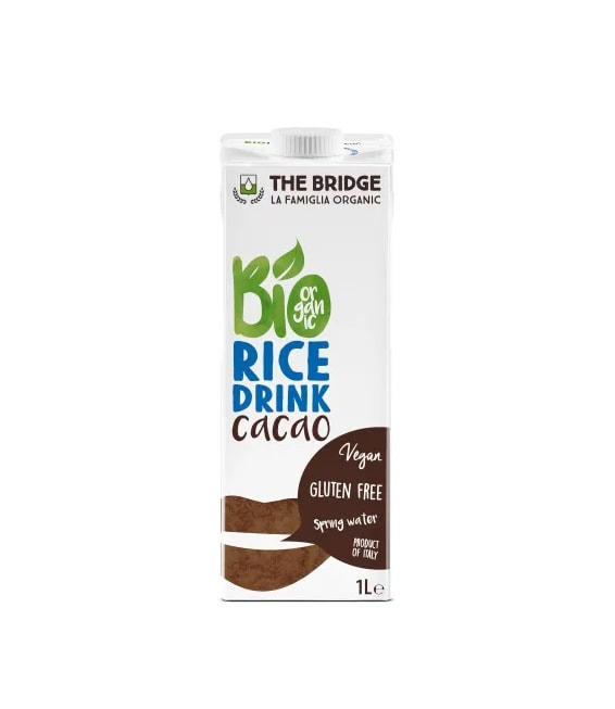 Bautură vegetală bio din orez cu cacao, 1000 ml, The Bridge, fără gluten, vegan, apă cu cacao natura.