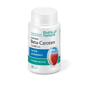 Beta-Caroten, supliment natural cu vitamina A, 30 capsule pentru sănătate oculară și imunitate.