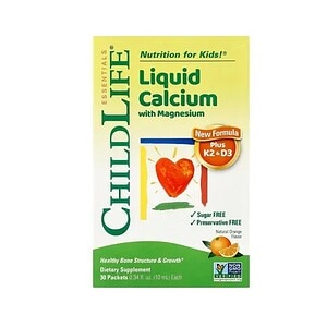 Calciu lichid cu Magneziu, K2 și D3 pentru copii, 30 plicuri, Childlife Essentials.