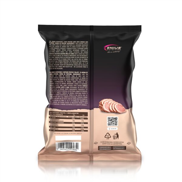 Cipsuri proteice din linte, cu aromă de șuncă afumată, ideale pentru gustări sănătoase și nutritive.