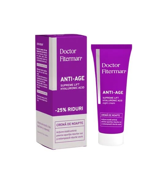 Anti-îmbătrânire cremă de noapte cu acid hialuronic, pentru fermitate și hidratare pielii.