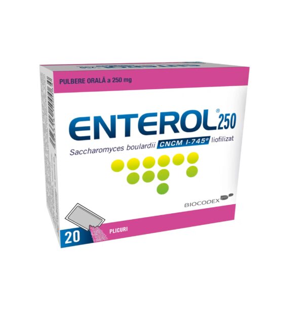 Probiotic Enterol 250 mg, 20 plicuri, pentru echilibru intestinal și sănătate digestivă.
