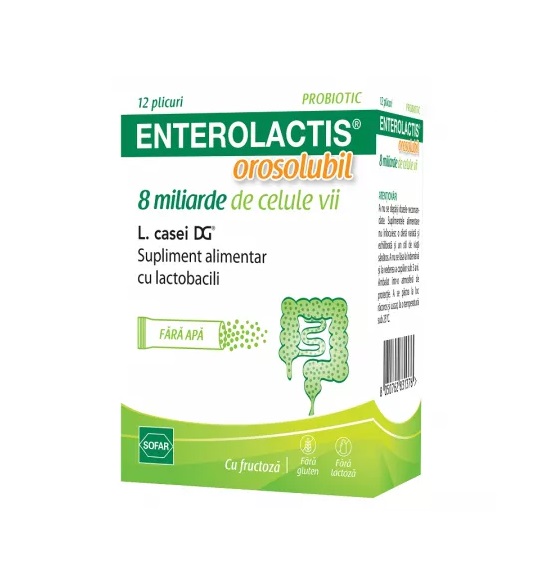Enterolactis Probiotic Orosolubil, 12 Plicuri, Sofar