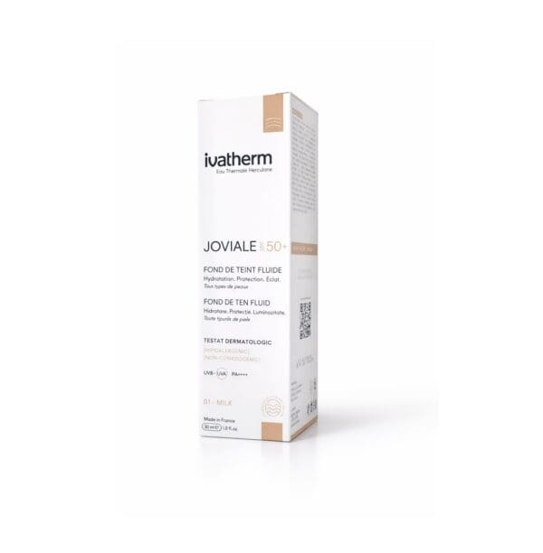 Fond de Ten SPF50+ Joviale, Nuanta 01, 30 ml, Ivatherm Fond de ten SPF50+ Joviale, nuanța 01, 30 ml, pentru protecție solară și ten uniform.