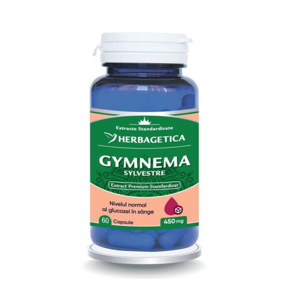 Gynema Sylvestre - Capsule Herbagetica Gynema Sylvestre, supliment natural pentru controlul glicemiei, 60 capsule, 450 mg, pentru diabet și.
