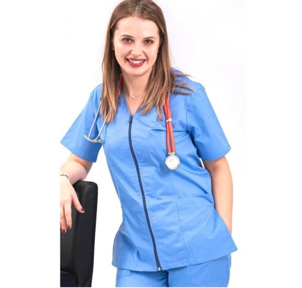 Halat medical cu fermoar albastru, mărimea XXXL Halat medical albastru cu fermoar, mărimea XXXL, pentru personal medical.