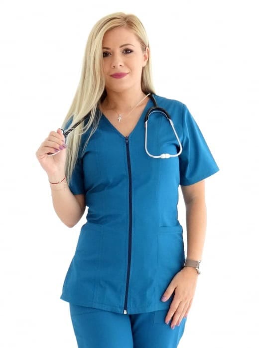 Halat medical cu fermoar bleumarin, mărimea XXXL Halat medical bleumarin cu fermoar, mărimea XXXL pentru personal medical.