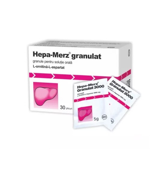 Hepa-Merz granulat pentru tratament oral Hepa-Merz granulat, soluție orală pentru sănătatea ficatului, 50 g, Merz.