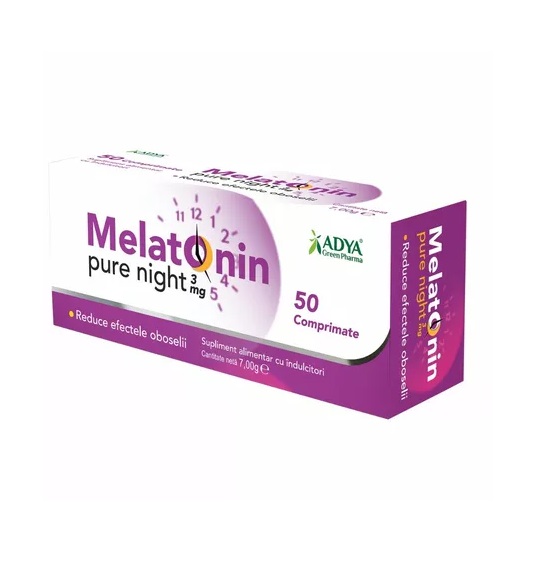 Melatonin Pure Night, 3 mg, 50 Comprimate, Adya Green Pharma