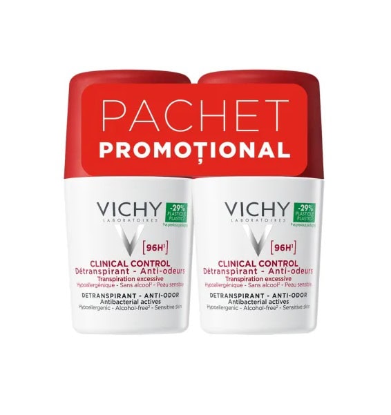 Deodorant roll-on Vichy pentru controlul transpirației și mirosurilor neplăcute, 96H protecție efici.