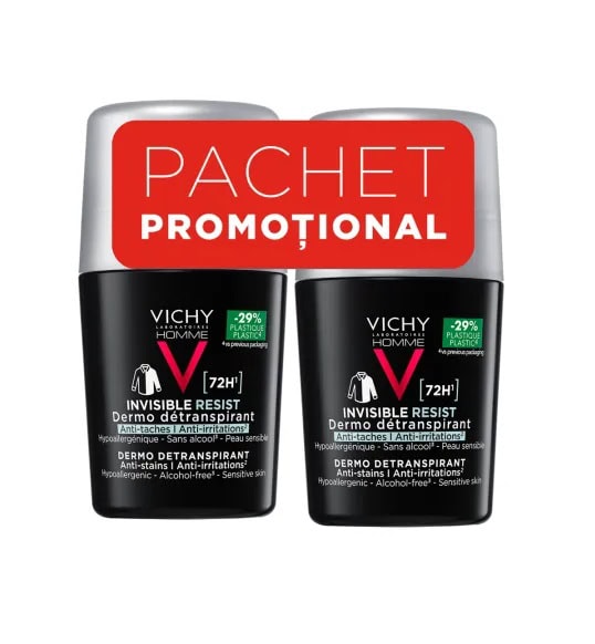 Deodorant roll-on Vichy Homme, control extrem 72h, anti-transpirație, pentru bărbați, 50ml.