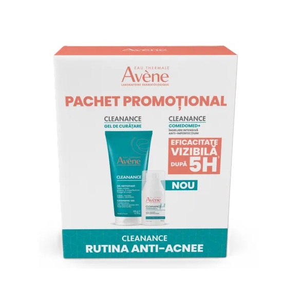 Pachet Gel de Curatare pentru Ten Gras Cleanance, 200 ml + Concentrat Anti-Imperfectiuni Cleanance Comedomed, 30 ml, Avene
