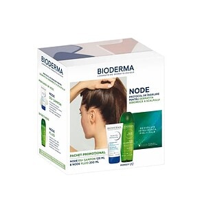 Pachet promoțional Bioderma pentru scalp sensibil, include șampon Node DS+ și cremă Sensibio DS 5 ml.