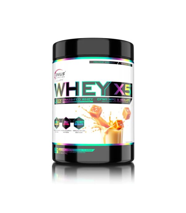 Pudra Proteica Whey X5, cu Aroma de Salted Caramel, 900g, Genius Nutrition
