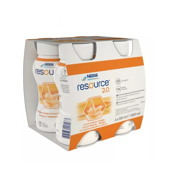 Resource 2.0 Fara Gluten cu Aroma de Ananas si Mango, 4 x 200 ml, Nestle