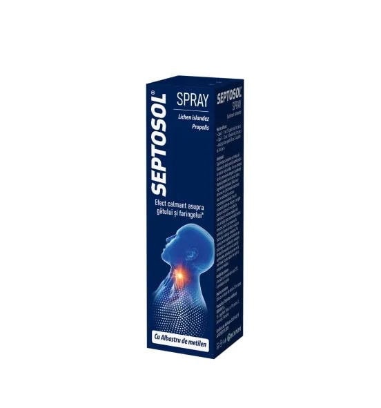 Spray Septosol cu Albastru de Metilen, propolis și Lichen Islandez, pentru sănătate orală.