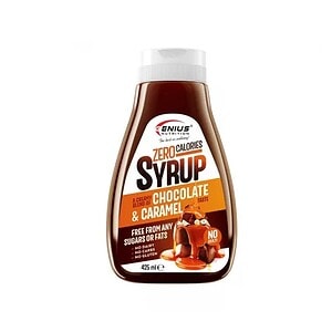 Sirop de ciocolată și caramel fără calorii, ideal pentru diete și gustări dulci.