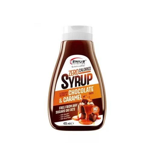 Sirop de ciocolată și caramel fără calorii, ideal pentru diete și gustări dulci.
