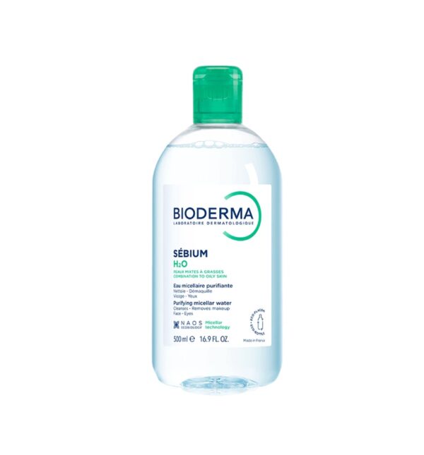 Curățare ten mixt și gras cu Bioderma Bioderma Sensibio H2O, soluție micelară pentru ten mixt și gras, 500ml.