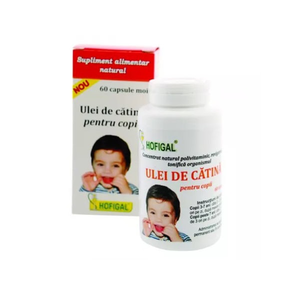 Ulei de cătină pentru copii, supliment natural, Hofigal, 60 capsule, sănătate și imunitate.