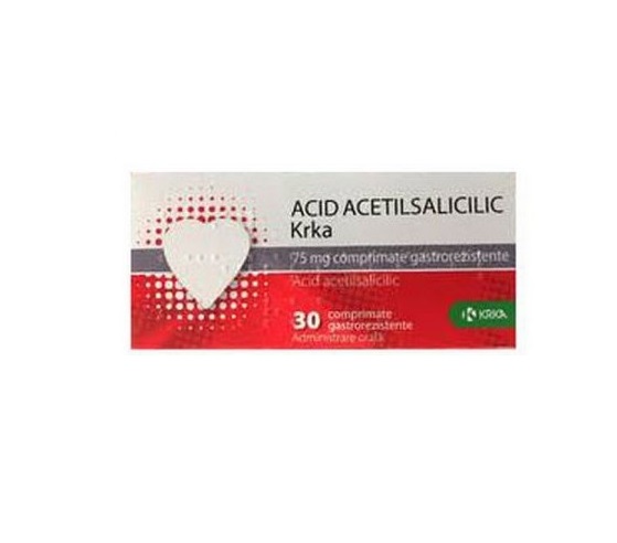 Acid Acetilsalicilic, 75 mg, 30 Comprimate Gastrorezistente, Krka