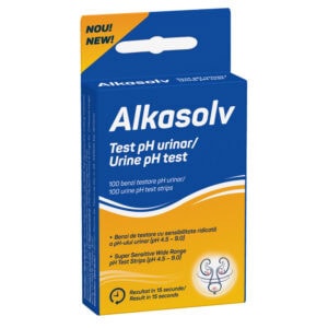 Test pH urinar Alkasolv - 100 benzi de testare Test pH urinar Alkasolv pentru acasă, 100 benzi de testare rapide și precise.
