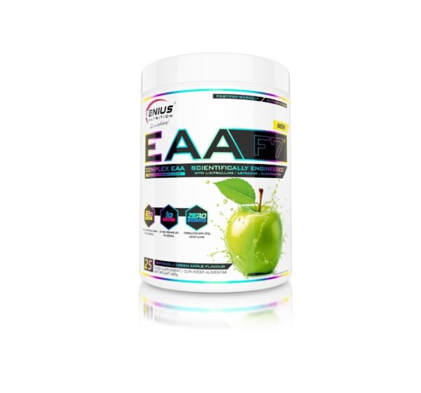 Aminoacizi esențiali EAA-F7, 400g, cu aromă de măr verde, pentru susținerea performanței și recuperă.