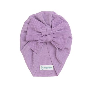 Caciulita turban bebelusi din bumbac cu fundita, culoare dusty lilac, pentru 0-6 luni, Little Prints.