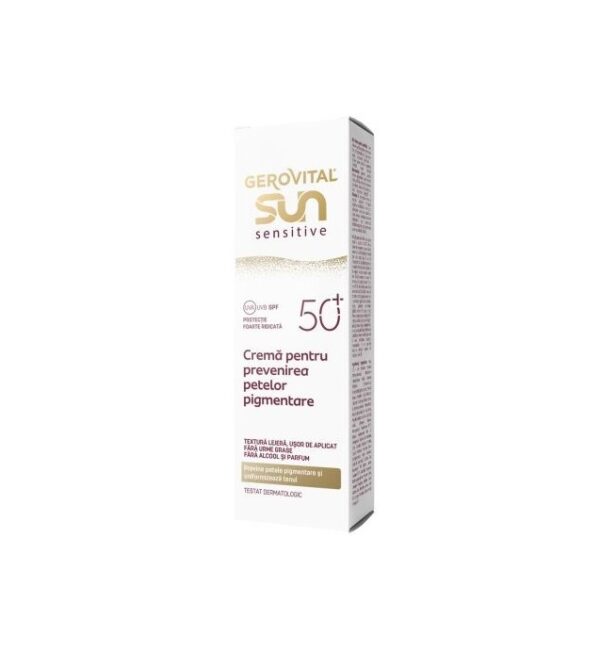 Crema de Fata Anti Pete Pigmentare cu SPF 50+ Sun Sensitive, 50 ml, Gerovital