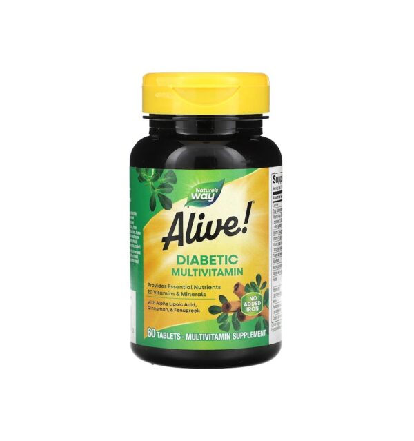 Aliment multivitaminic pentru diabetici Alive Nature's Way Aliment multivitaminic pentru diabetici Alive Nature's Way, 60 tablete, susține sănătatea și echilib.