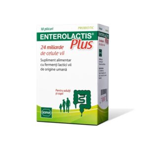 Cutie Enterolactis Plus cu 10 plicuri, probiotic pentru sănătatea digestivă.