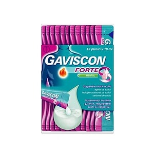 Cutie cu 12 plicuri Gaviscon Forte Mentol pentru reflux gastric.