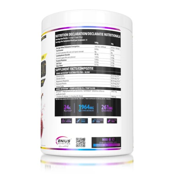 GlycoGex cu aromă de cireșe, supliment energizant pentru sportivi, 900g, Genius Nutrition.